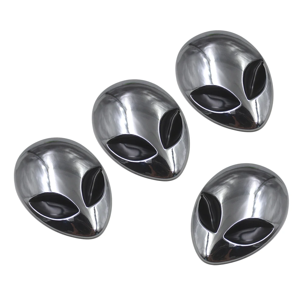 Pack of 4 3D Metal Alien Head Emblem Badge Sticker Decal Car Body Exterior Cover Fender Decals