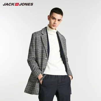 

JackJones winter mens Checks medium length Houndstooth Woolen Overcoat| 218427517