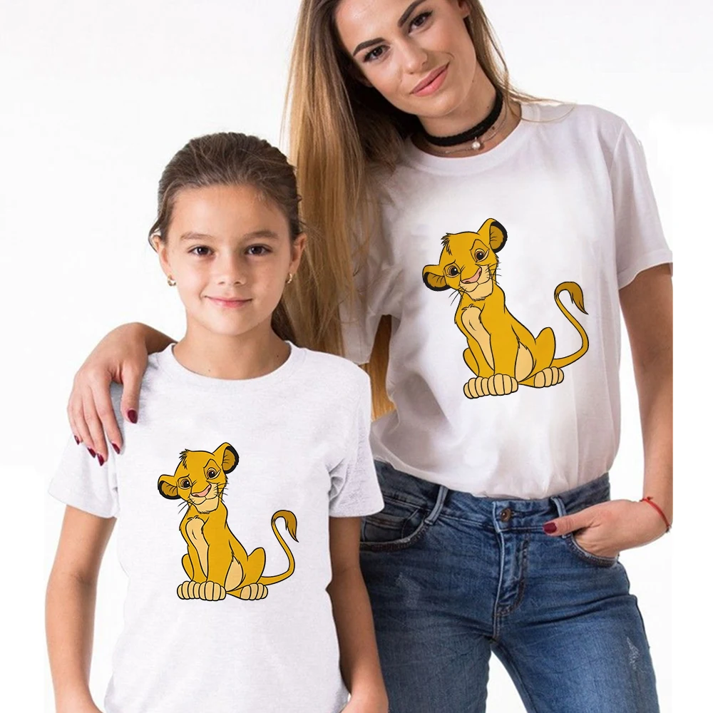 Fashion Harajuku Mom and Son Matching Clothes Lion King Funny Print Couple Short-Sleeved Men Women Tops Summer Kids Tshirt matching family fall outfits