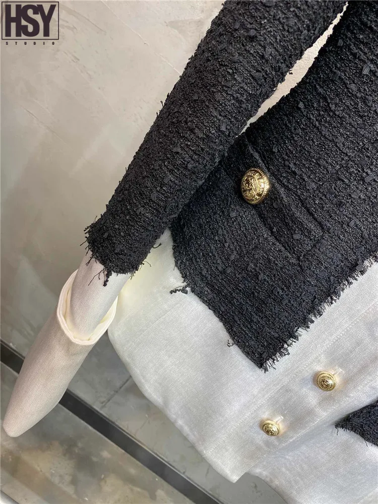 【HSY】2020 весна новые женские кованые ткани сшитые поддельные из двух частей твид