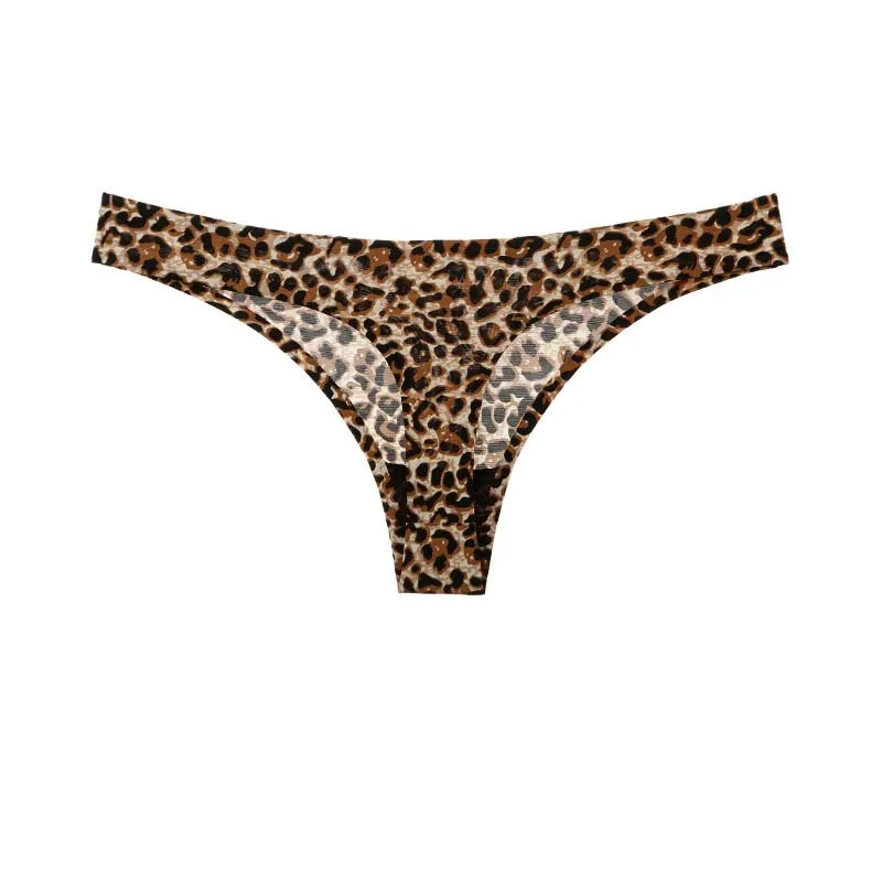 

Large Size Sexy Thong For Panties Women Solid Color Leopard Ice Silk Underpants Invisible Breathable Briefs Lingerie 22 Color