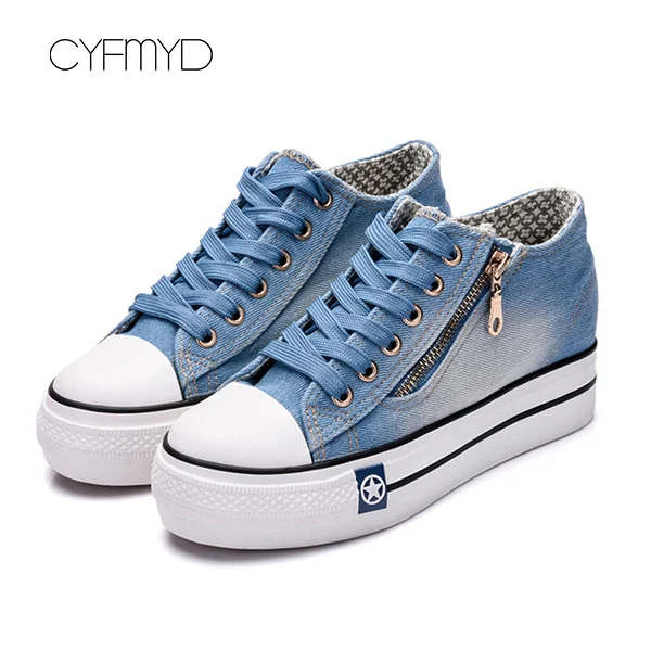 Sky blue Парусиновая обувь для девочек; коллекция года; сезон весна; модные кроссовки; однотонные Прошитые женские джинсовые ботинки; sapato feminino; Размеры 35-41 - Цвет: Sky blue