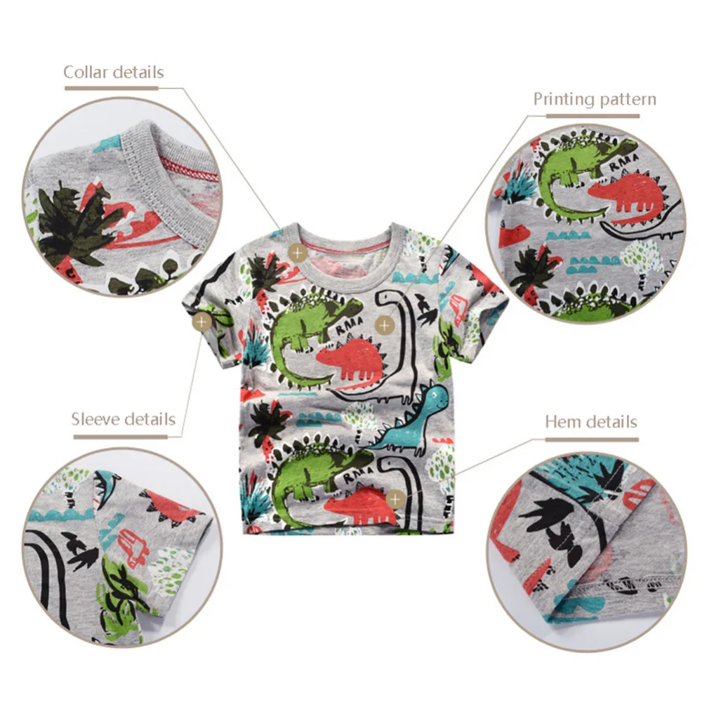 Летняя цветная футболка с принтом динозавра и леса для мальчиков; Детские хлопковые рубашки с короткими рукавами; Детская Повседневная Базовая футболка с круглым вырезом; топы