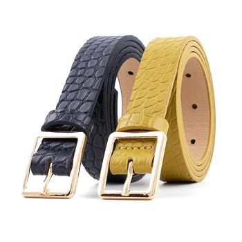 

Fashion Crocodile Pattern Square Buckle Belt Casual Wild Decorative Waist Belt For Women Jeans Pants 2.3cm Width Waistbands Riem