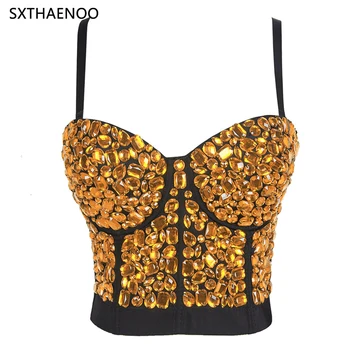 

SXTHAENOO Rhinestone Corset Sexy Rhinestone Corset Wedding Party Women Ladies Bra Crop Top Top Camisole