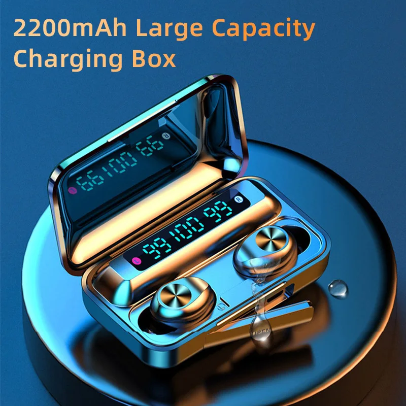F9 5 Wireless Headphones Touch Bluetooth 5 0 Earphone HiFi Heavy Bass Earphones IPX7 Waterproof 3300mAh Charging Box With Mic