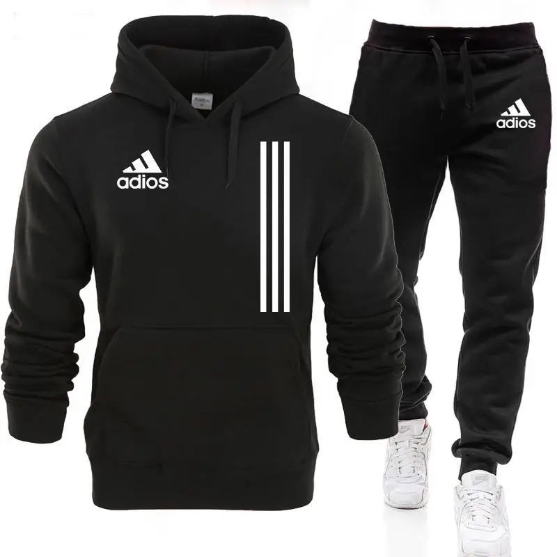 Adios-Conjuntos de ropa deportiva para hombre, chándal informal de dos piezas con capucha y pantalones, ropa de marca para gimnasio, otoño e invierno, novedad de 2021