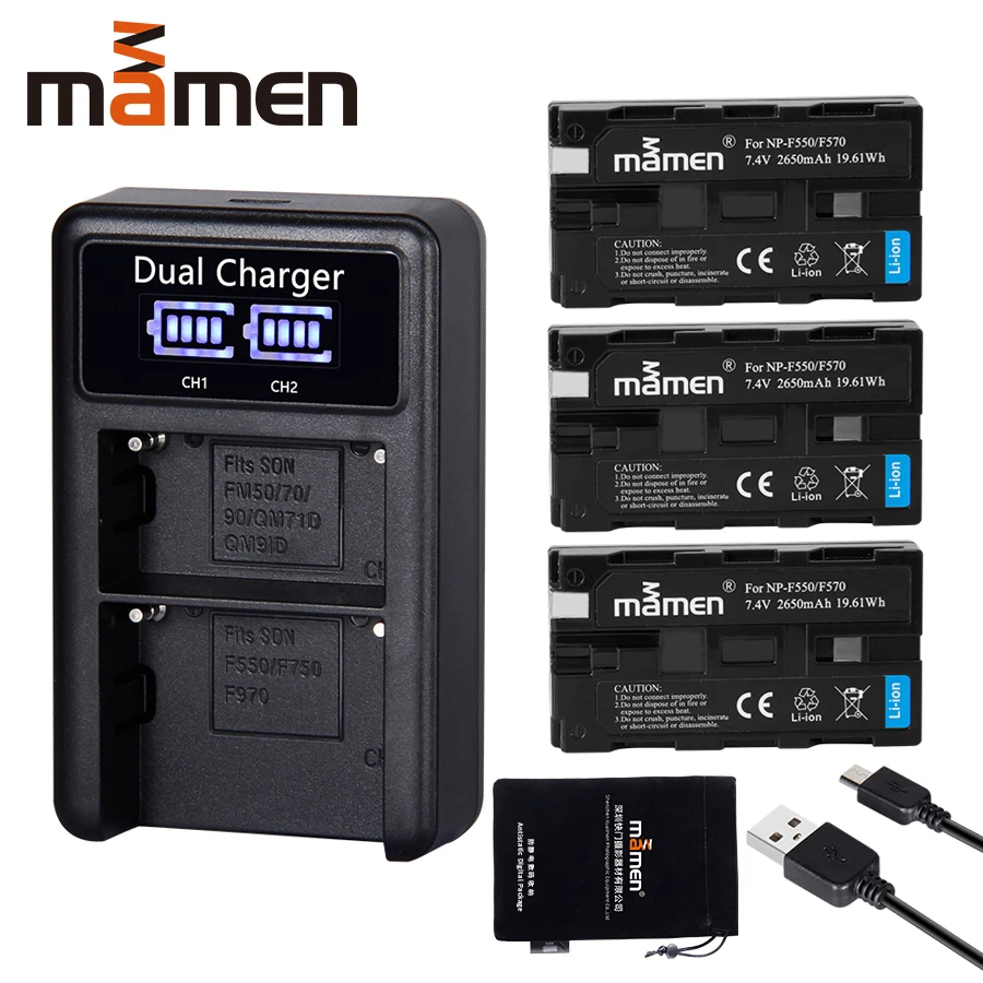 

Mamen 3pcs 2650mAh NP-F550 NP-F570 NP F550 NPF550 NP F570 Digital Camera Battery +USB LCD Dual Charger for Sony GV-D200 D80 Hi-8