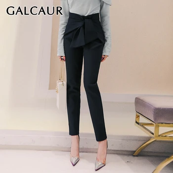 

GALCAUR Irregular Harem Pants Female OL Casual Bow High Waist Zipper Regular Trousers For Women Solid Slim elegant Clothes New