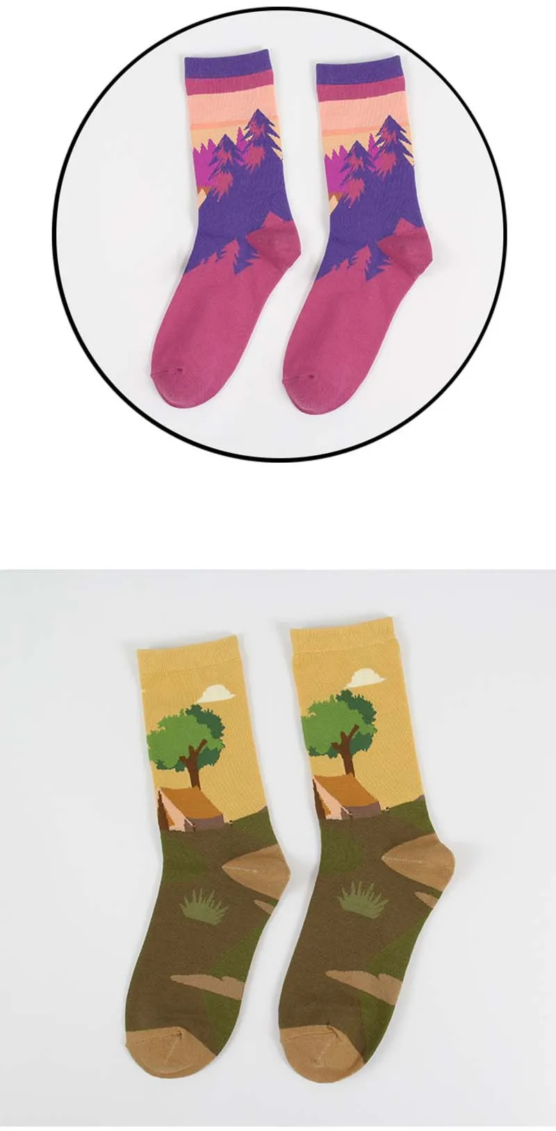 [HEPOSCKONE] Креативные носки со смешным рисунком с природным пейзажем; сезон осень-зима; стильные хлопковые цветные теплые носки; Новинка