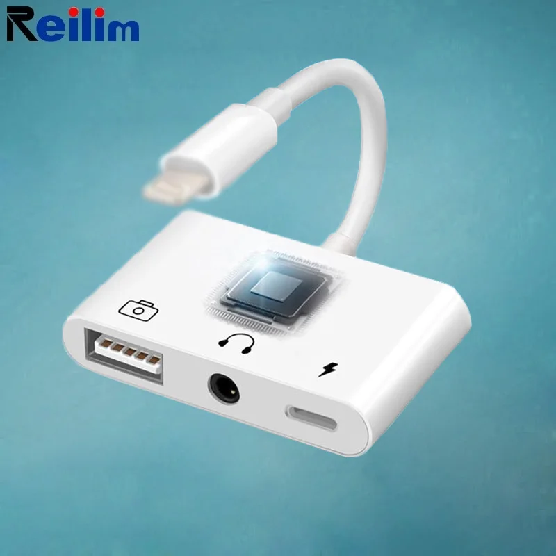 3 in1USB OTG Adapter with Charging 3 5mm Headphone Jack For Lightning to 3 5mm jack Camera Reader OTG Cable For iPhone iPad