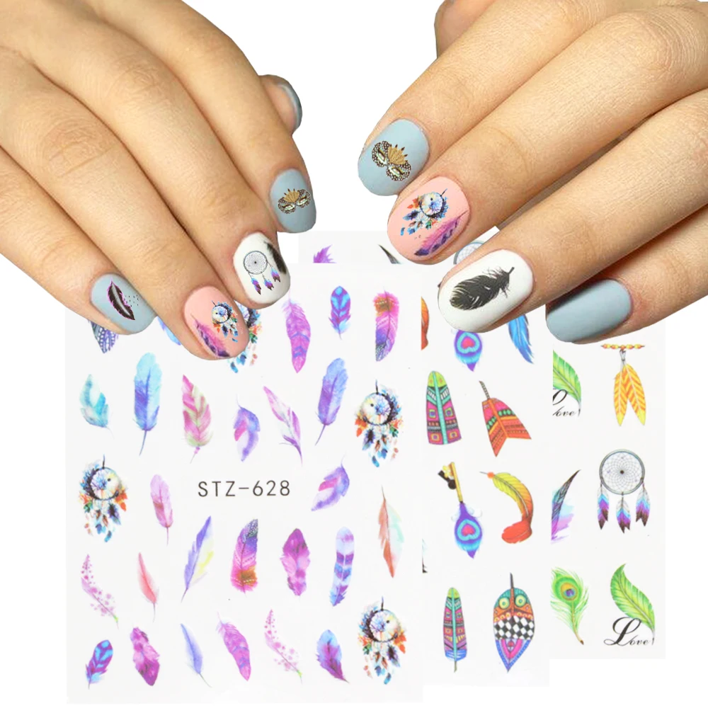 

1pcs Nail Sticker Water Transfer Decals Feather Dream Catcher Design Full Wraps Nail Art Slider Decoration Manicure LASTZ445-448