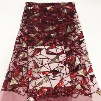 

Dazzling Design 2020 Red Sequined Mesh Tulle Fabric Guinea French Sequins Swiss Voile Lace For Classical Party Dress Material