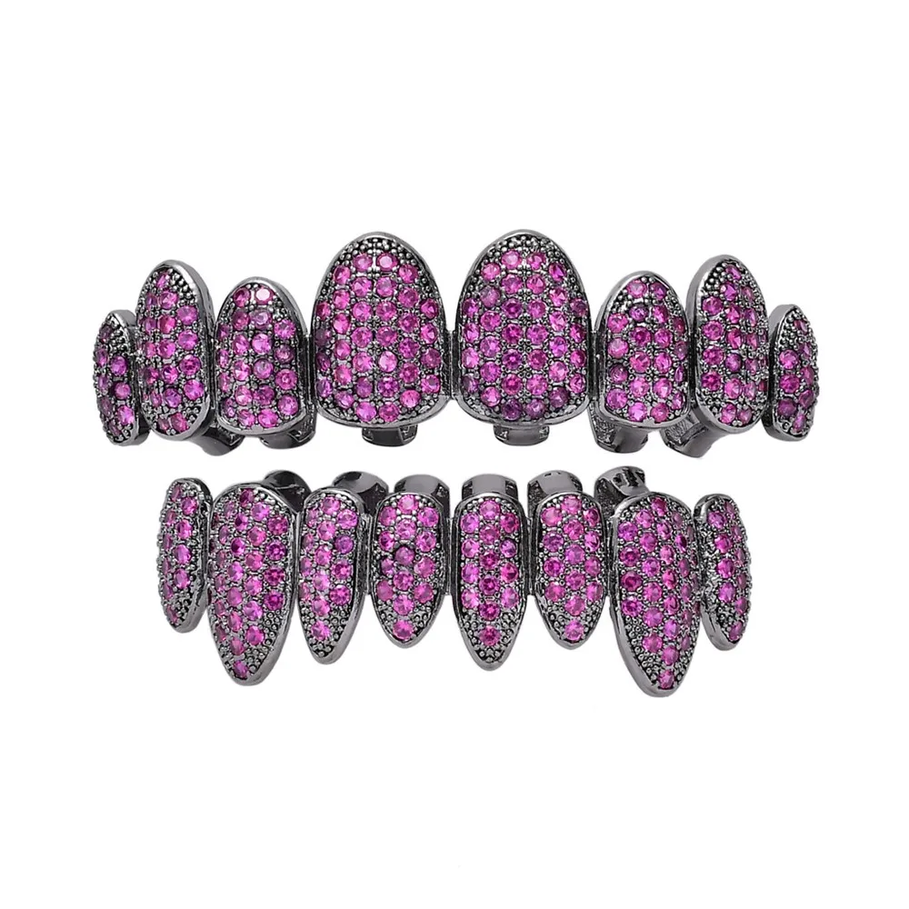 Hip Hop Teeth Grillz Iced Out Cubic Zirconia Rainbow Grills Top & Bottom Tooth Grill Men Women