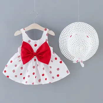 

Baby Girls Dress 2020 Summer Girl Kids Sleeveless Print Polka Dot Birthday Party Princess Dress With Hat Toddler Girls Clothes