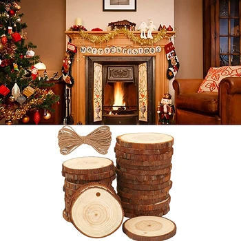 

Besegad 30PCS Unfinished Natural Wood Slices with Hole for Christmas Party Ornaments Decorations DIY Hand-painted Crafts