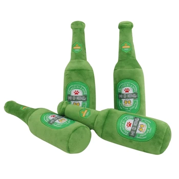 

1pc Plush Squeaky Bone Dog Toys Bite-Resistant Clean Dog Chew Puppy Training Toy Soft Beer Bottle Beer Glass Pet Supplies