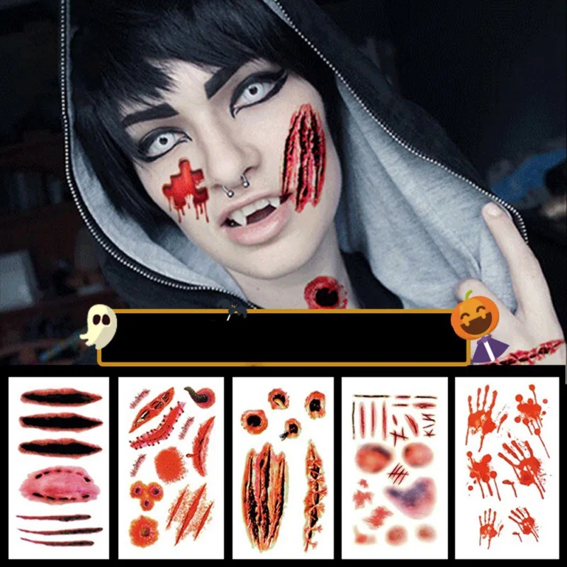 

Kids Waterproof Temporary Fake Tattoos Children's Funny Terror Bloody Scar Stickers