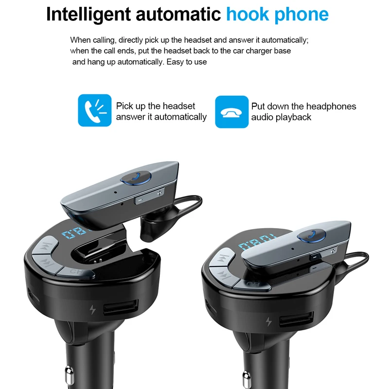 Автомобильный fm-передатчик, Bluetooth плеер с bluetooth-гарнитурой, TF карта, usb type-C зарядное устройство, автомобильные смартфоны