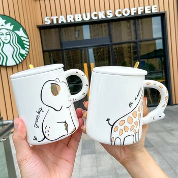 

Korean cute animal painted golden tripe ceramic cup male and female student couple cup creative restaurant coffee cup