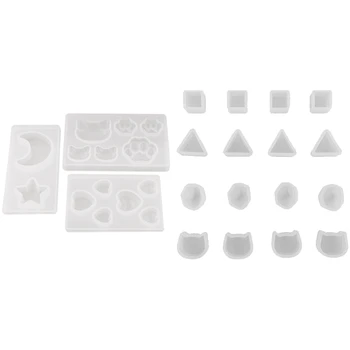 

3x Cat Bear Paw Heart Moon Star Silicone Mold Resin Silicone Mould & 16Pcs Tiny Silicone Earring Necklace Pendant Mold