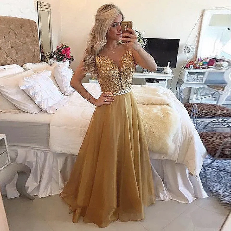 2022 New Chiffon Prom Dress Beaded Lace Applique Sheer Back Sleeveless Formal Long O-Neck Floor Length Evening Dresses Plus Size