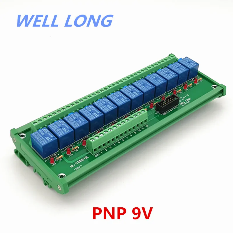 

DIN рейку 12 канальный PNP тип 9V 10A релейный интерфейс модуль, SONGLE SRD-9VDC-SL-C реле.