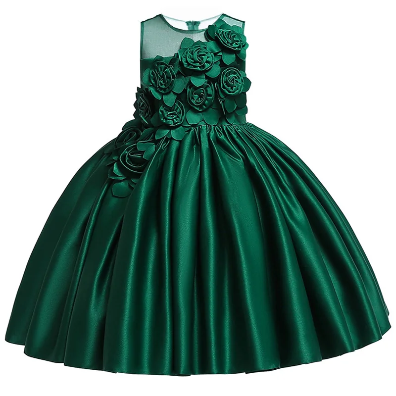 Элегантные вечерние платья для девочек; высококачественное платье с пайетками и кисточками для девочек; детская одежда для свадьбы с цветочным рисунком; T5035 - Цвет: Dark green