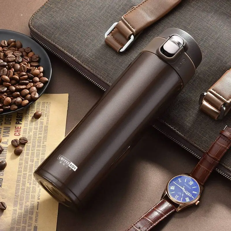 Термос coffee Boy 304 из нержавеющей стали, Термокружка, Термокружка для женщин, Кнопочная крышка, вакуумная термобутылка для чая, 500 мл# TT04, Термокружка