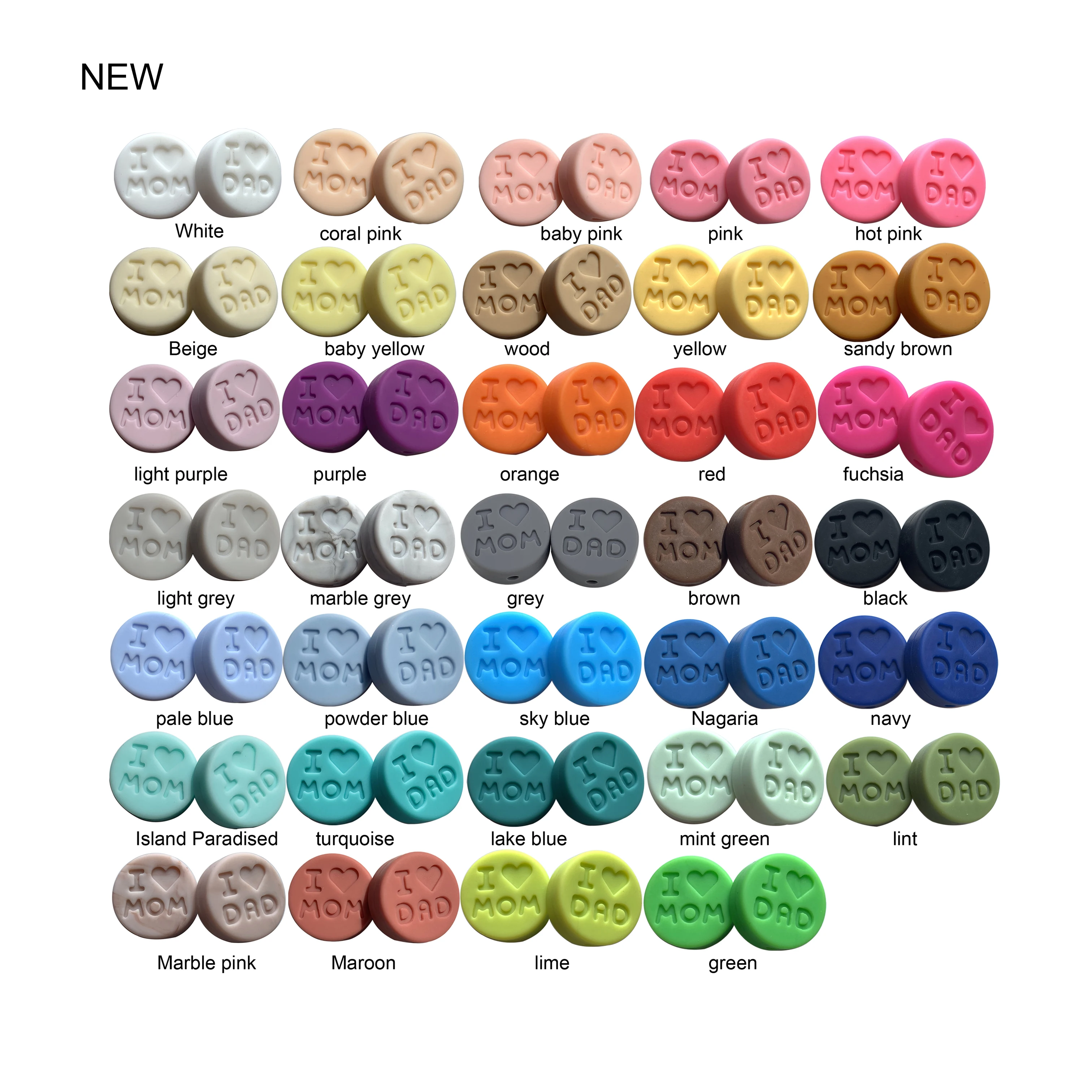 

New Silicone Beads "I Love Mom"50pc Teething Beads For Baby Teeth Pacifier Clip Making Food Grade FDA Silicone Teether Beads