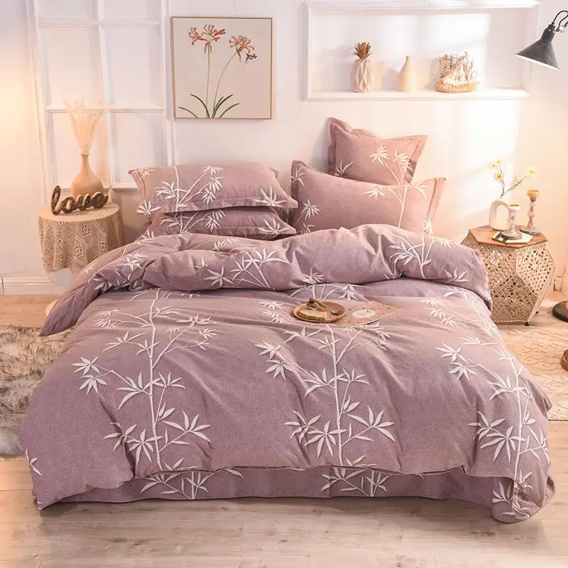 Ultra Soft Brushed Cotton Duvet cover Comforter Case Bedding Sets Bed Sheet Set Fitted Sheet Pillowcase Twin Queen King siz - Цвет: Color 9