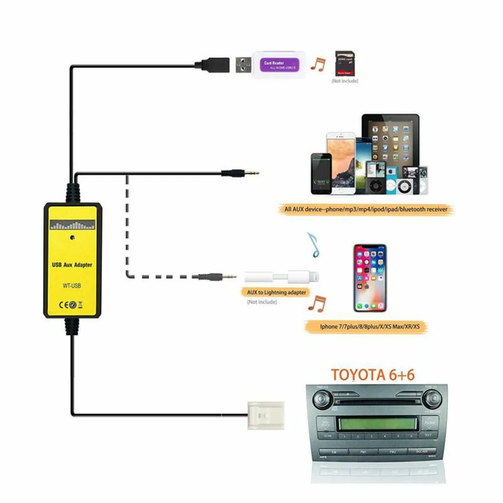 Автомобильный mp3 плеер радио интерфейс Aux USB вход Адаптер для Toyota Camry 6+ 6pin абсолютно и высококачественный