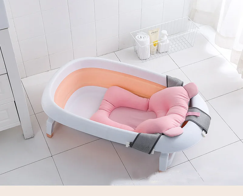 

Portable Cartoon Baby Shower Bath Tub Pad Non-Slip Bathtub Mat Newborn Safety Security Bath Support Cushion Foldable Soft Pillow