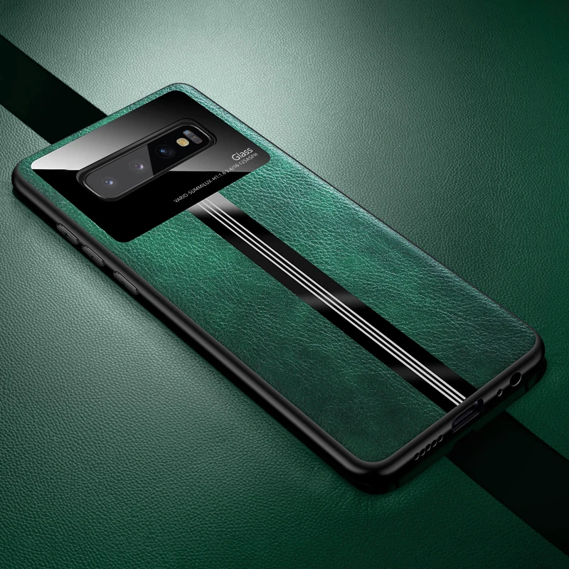 For Samsung Galaxy S10 Plus Case Soft Luxury Leather texture Plexiglass protect Back Cover S8 S9 |