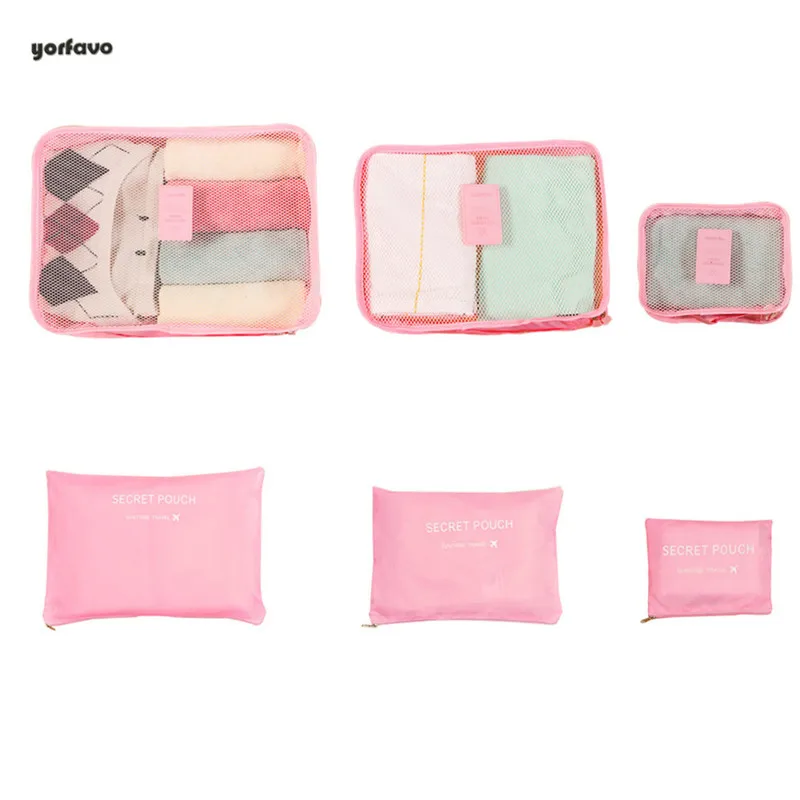

2019 Fashion 6pcs Portable Travel Clothes Waterproof Luggage Cube Bags Six-piece Dust-proof Clothing Solid Travel Storage Bag