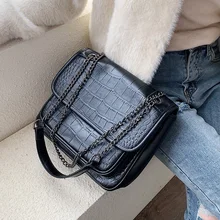 Женские сумки через плечо из искусственной кожи с каменным узором, женские сумки через плечо с цепочкой, одноцветные сумки