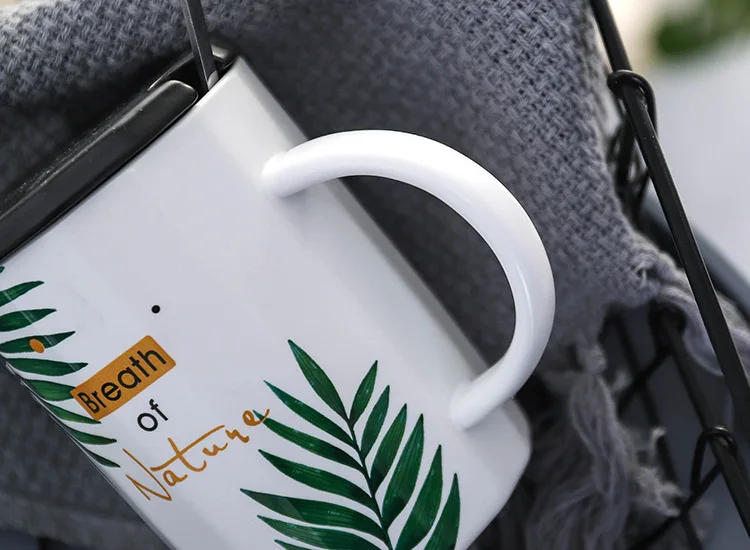 3-piece set Ceramic Cup Nordic Office Cup advertising gifts promotional mugs creative leaves black and white cups