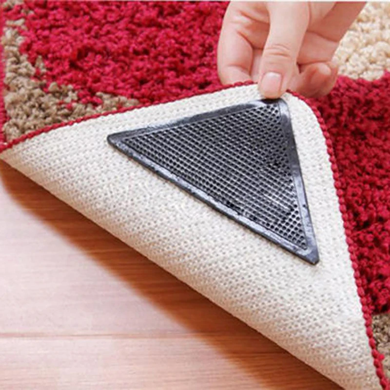 

4pcs Rug Carpet Mat Grippers Non Slip Reusable Washable Silicone Grip Home Use For Bathroom