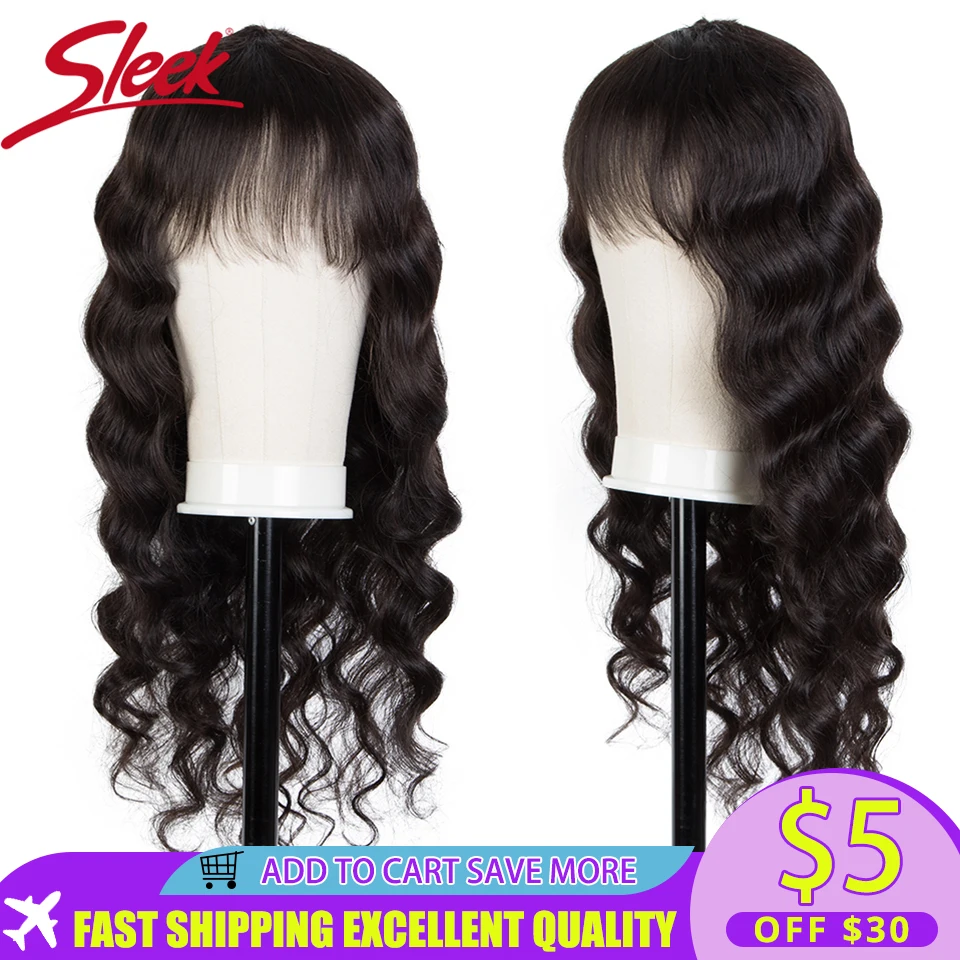 Sleek Human Hair Wigs For Women Bob Wig With Bangs Loose Wave Human Hair Wigs Remy Brazilian Hair Wigs Body Wave Short Wigs