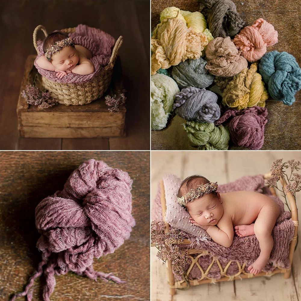 New newborns with elastic wrap blanket baby photography shooting background retro wrap baby stuffing basket