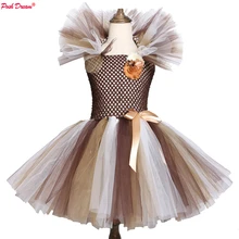 Шикарное детское праздничное платье-пачка с изображением Льва ручной работы, до колена, с цветочным рисунком, для маленьких девочек, зимняя одежда для девочек