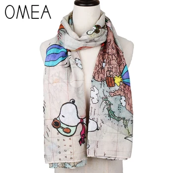 

OMEA Spring Women Scarf Cartoon Dog Print Cute Scarf Infinity Scarf World Map Shawl Wraps Long Scarf for Ladies Hijab Chiffon