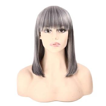 

BeiyufeiStraight Black Synthetic Wigs With Bangs For Women Medium Length Hair Bob Wig Heat Resistant bobo Hairstyle Cosplay wigs