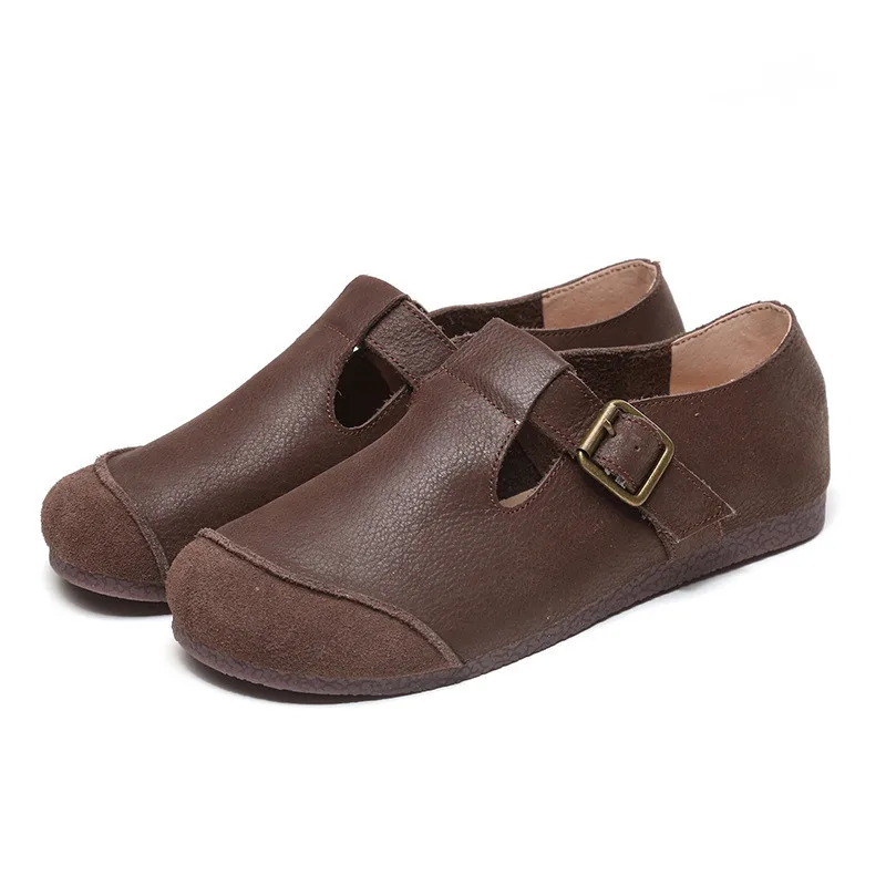 

2021 New Women Real Leather Shoes Summer Sandals Hollow Out Outdoor Retro Female Flats Ladies Loafers Shoes Size 35-41