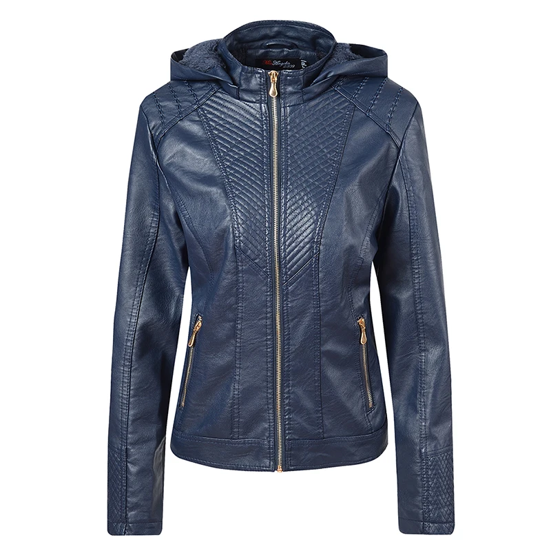 thicken Women jacket tops Casual Zipper PU Hooded Coat cool leather Jacket Motorcycle Slim Biker Parka Outerwear ladies bomber