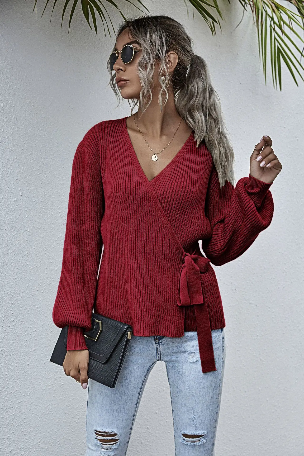 120134亚马逊爆款腰带裹胸针织衫