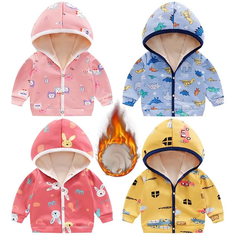 

Baby Coat Cartoon Spring Autumn Winter Button Velvet Lining Jacket Clothes Newborn Infant Girls Boys Long Sleeves Tops Jacket