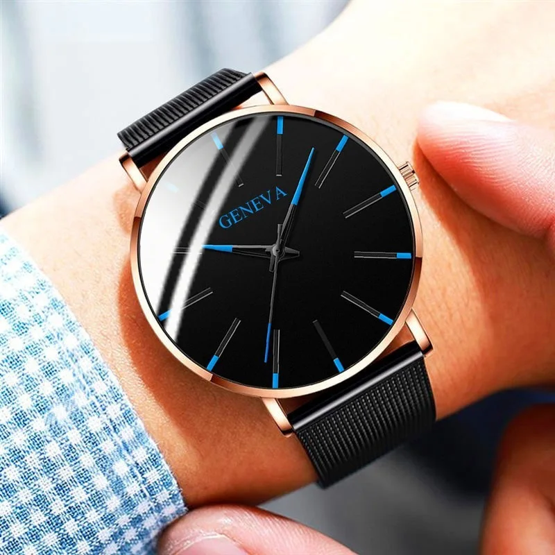 Montre homme Geneva, мужские наручные часы Топ люксовый бренд элегантные часы reloj hombre большой циферблат Мужские часы relogio masculino часы - Цвет: Black-Rose-Blue