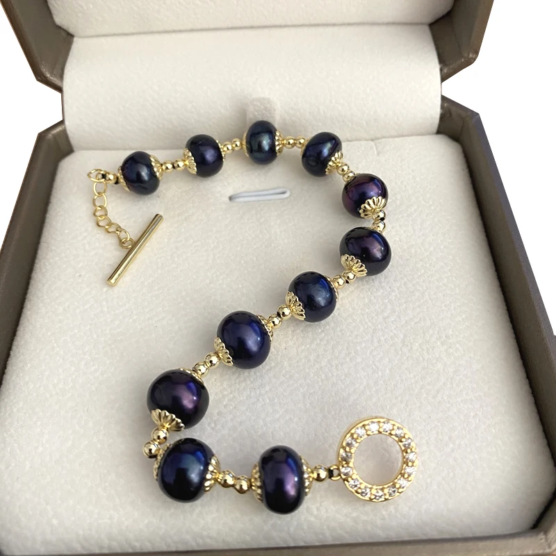 18-20cm Natural Freshwater Pearl Bracelet Wedding For Women,14k Filed Black Pearl Strand Bracelet Mother Present Girl Gifts