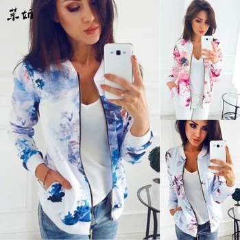 

M-5XL Women Bomber Jacket Floral Print Zipper Basic Coat Top Fashion Long Sleeve Baseball Jackets Streetwear 2019 Female Outwear